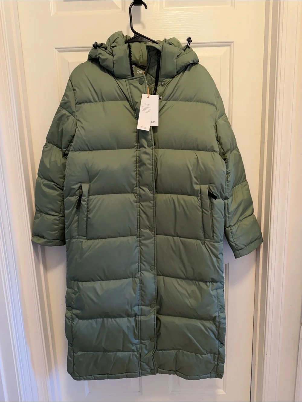 Quince Responsible Down Long Puffer Jacket Sea Spray Green Size Small - Picture 8 of 15